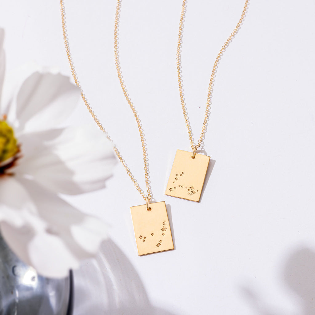 a couple of necklaces sitting on top of a table